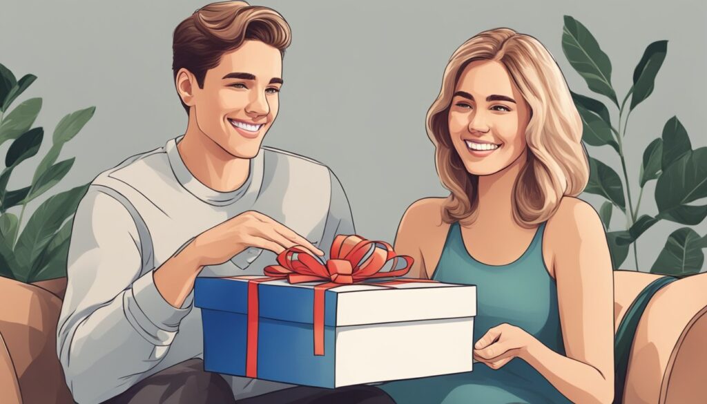 young woman receiving a gift from young man