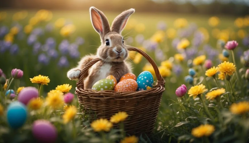 easter bunny with easter eggs