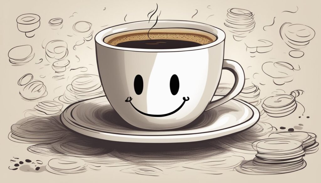 A steaming cup of coffee with a smiley face drawn in the foam, accompanied by a note that reads "Funny Good Morning Messages for Uncle."