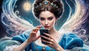 The Princess Who Wouldn’t Log Off, engrossed in her mobile screen.